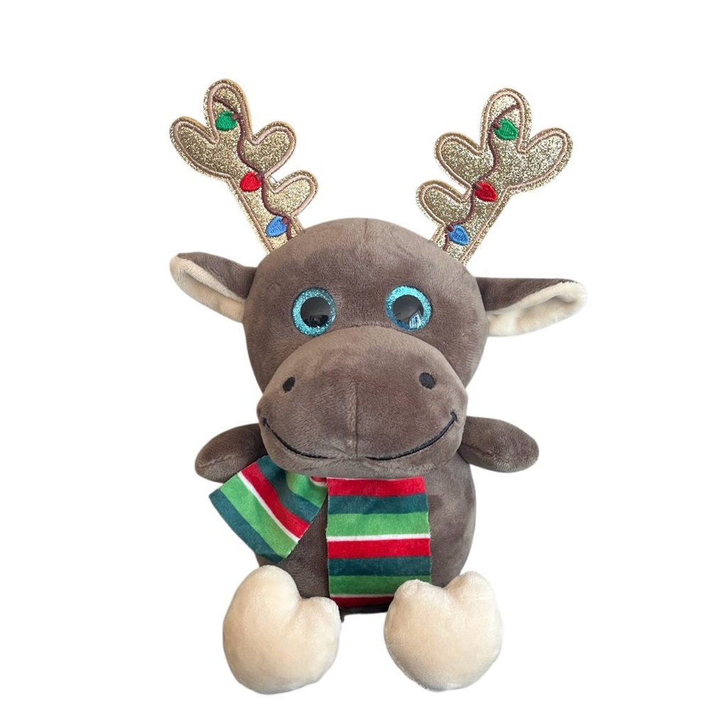 Holiday Time Christmas Reindeer Plush Stuffed Animal 10in Sparkly Eyes Antlers